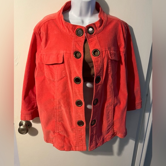 amx Jackets & Blazers - AMX Size 1X coral/pink corduroy jacket-hook and eye closure with grommets.